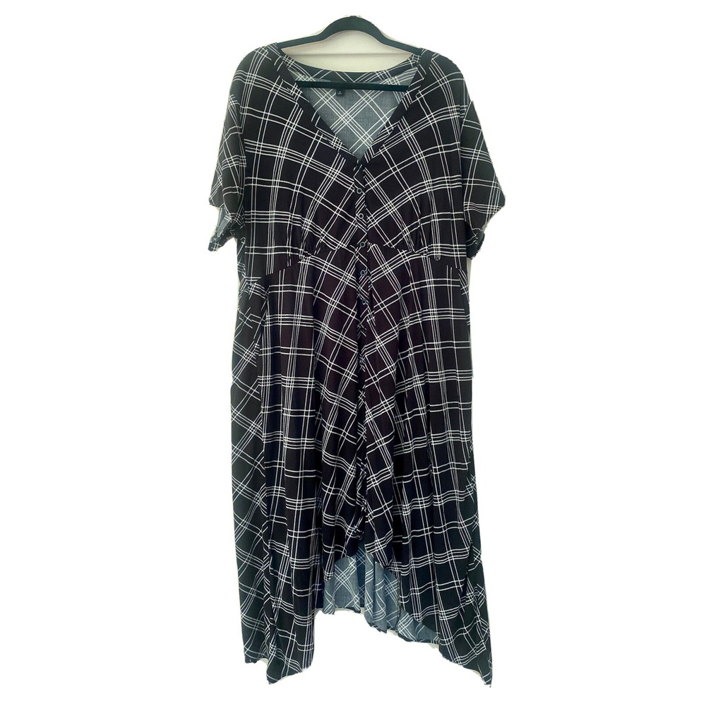 Torrid Woman's Dress Plus Sz 3X Black Cross Cross Plaid‎ Pattern Short Sleeve